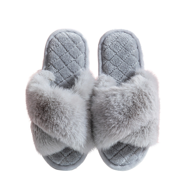 Sarah Express Furry Cross-Strap Plush Slides Indoor Slippers