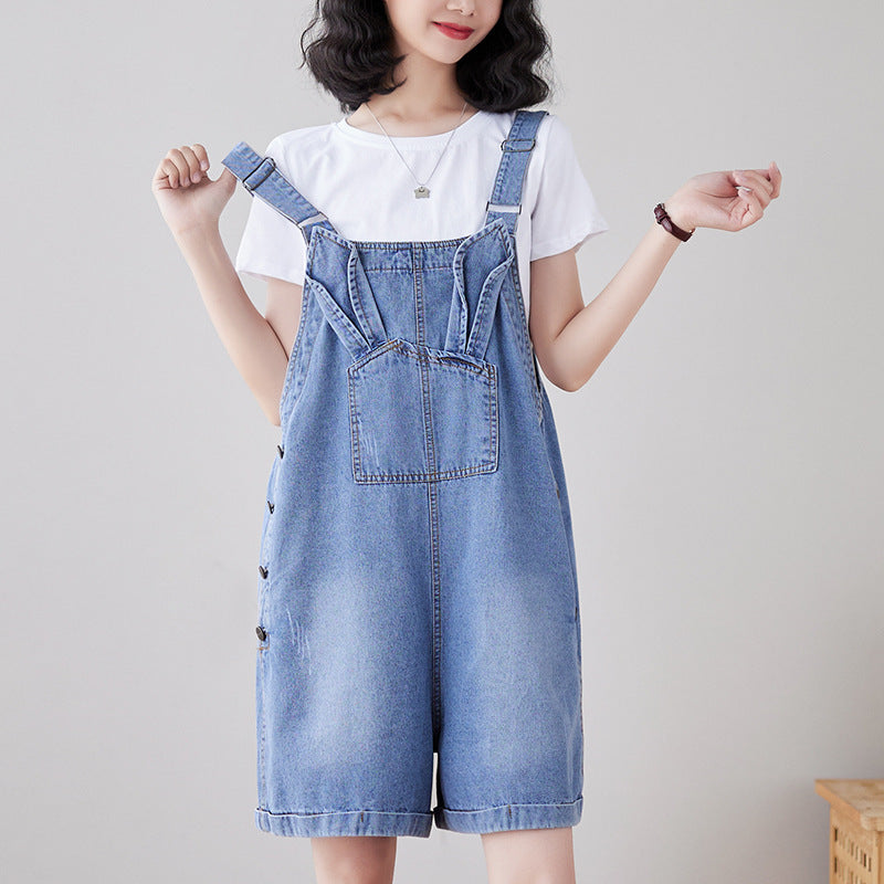 Denim Overalls Loose Straight Leg High Waist Suspender Pants