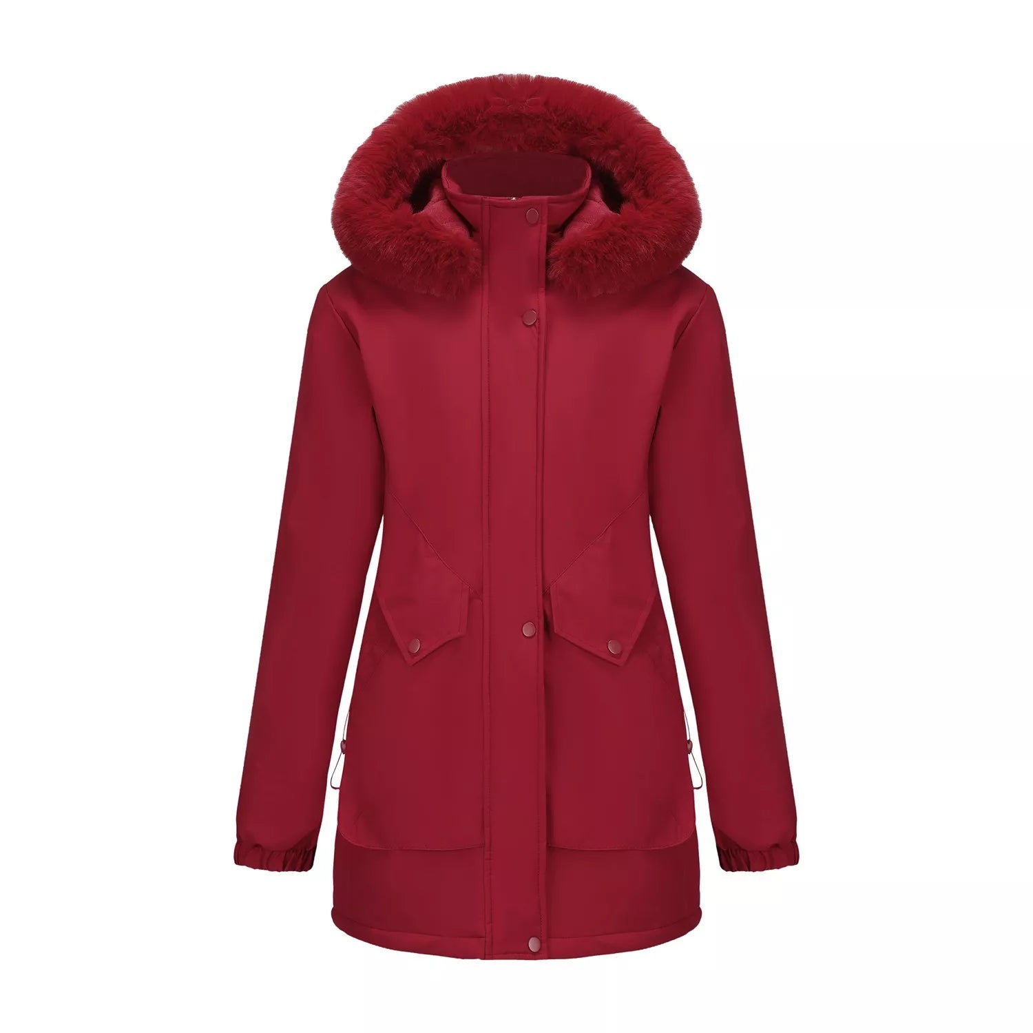 Trendsi Full Size Fur Hooded Warm Winter Parka Outerwear Plus Size Burgundy