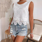 Women's Sleeveless Lace Camisole Top White Layering Tank