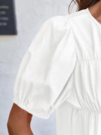 Sarah Express Women's Round Neck Puff Sleeve Tiered Blouse