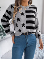 Sarah Express Women's Stars and Stripes Pattern Casual Round Neck Sweater