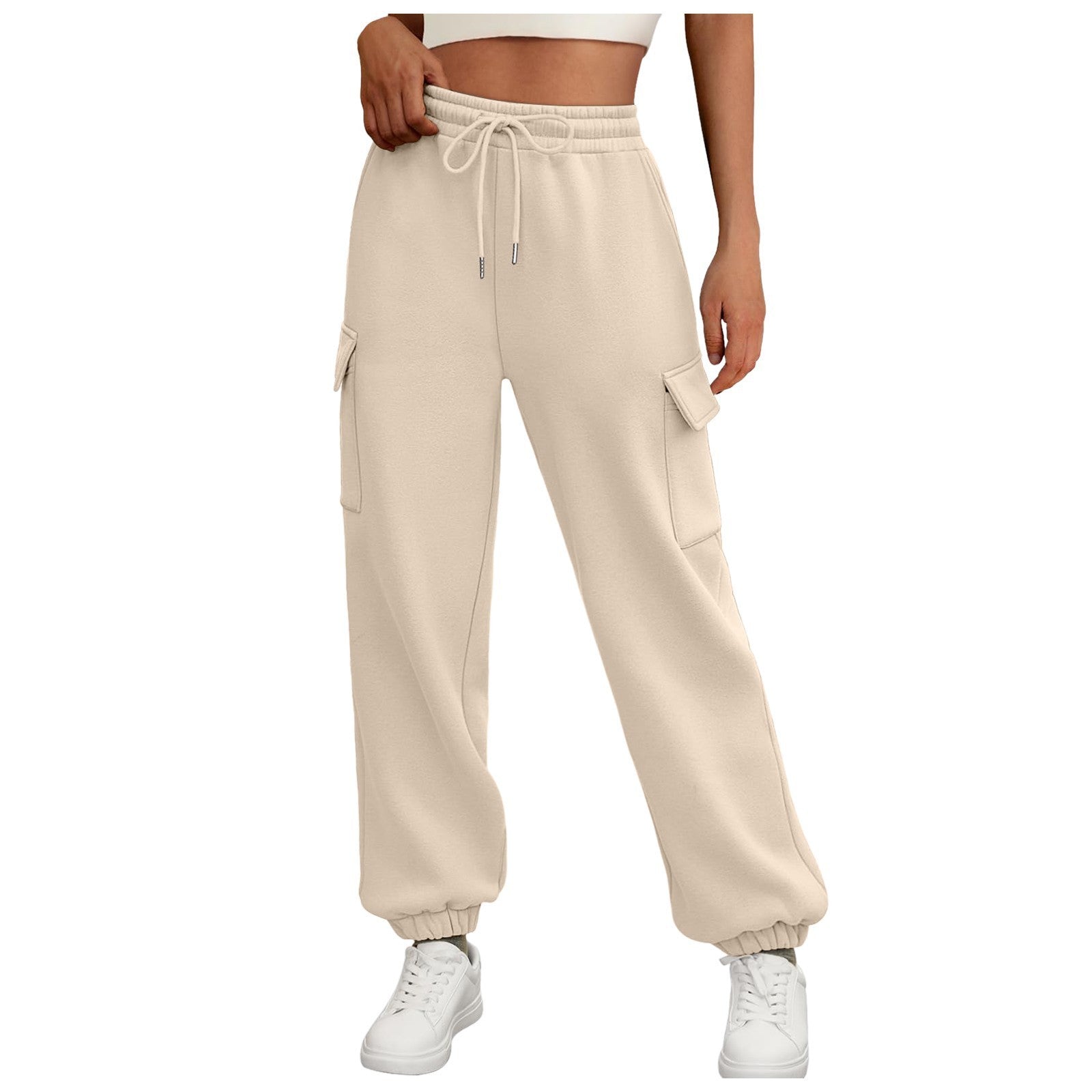 Women's Fleece Lined Baggy Joggers - High Waist Cargo Sweatpants Fall Winter Plus Size