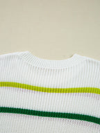 Sarah Express Women's Striped Drop Shoulder Crew Neck Sweater