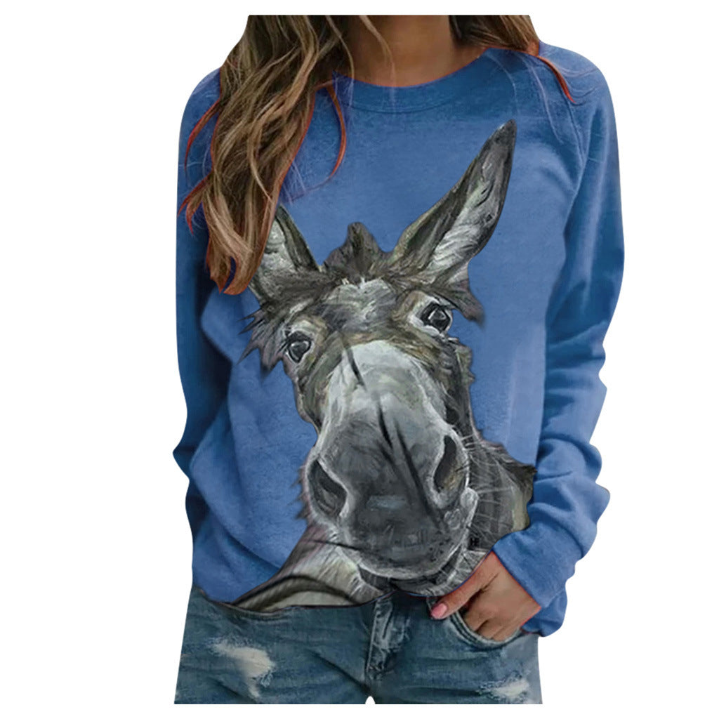 Women's Donkey Floral Print Loose Pullover Top