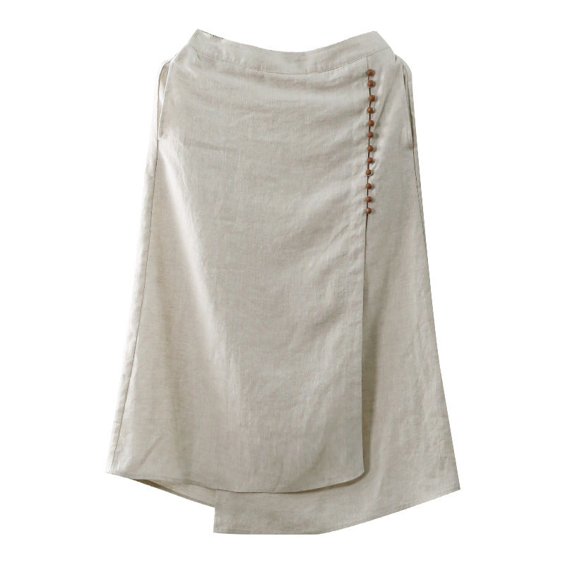 Women's A-Line Linen Skirt Artistic Irregular Stitching Mid-Length