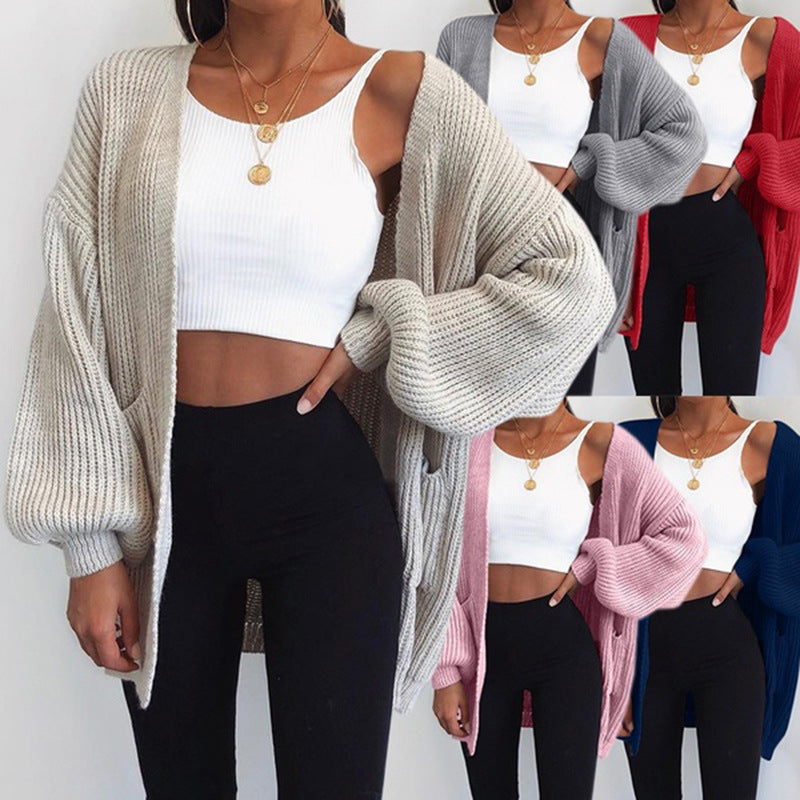 Sarah Express Women's Loose Fit Mid-Length Cardigan Sweater Open Front Knit Jacket Solid Color Casual