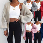 Sarah Express Women's Loose Fit Mid-Length Cardigan Sweater Open Front Knit Jacket Solid Color Casual