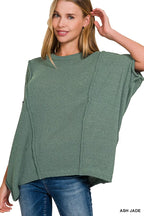 Trendsi Zenana Drop Shoulder Short Sleeve Knit Top ASH JADE