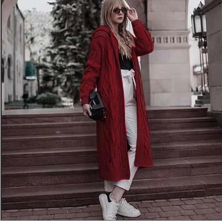 Women's Hooded Long Cardigan Sweater Fleece Oversized Loose Fit