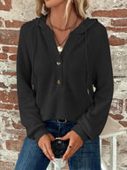 Sarah Express Women's Waffle Knit Long Sleeve Drawstring Hooded Top