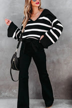Sarah Express Women's Striped Johnny Collar Long Sleeve Sweater