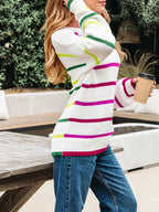 Sarah Express Women's Striped Drop Shoulder Crew Neck Sweater