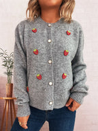 Sarah Express Women's Strawberry Button Up Long Sleeve Cardigan