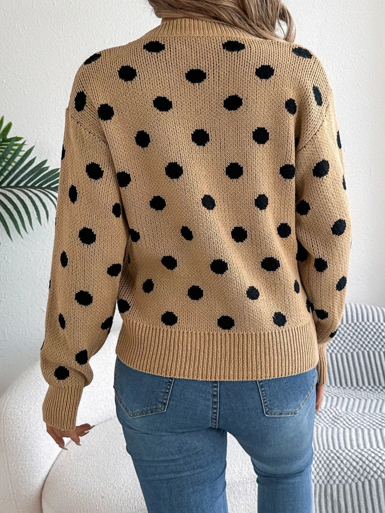 Sarah Express Women's Polka Dot Round Neck Sweater