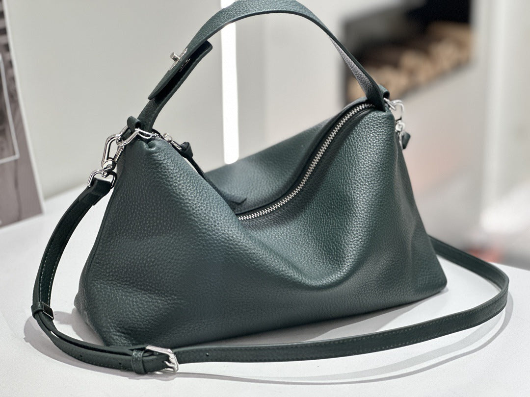 Sarah Express Genuine Leather Crossbody Tote Bag Dark Green Cowhide