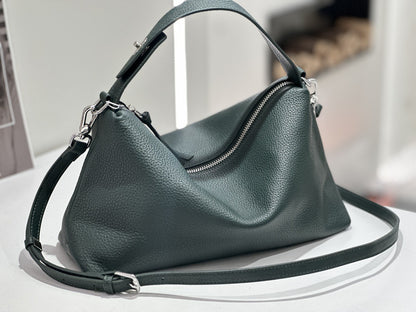 Sarah Express Genuine Leather Crossbody Tote Bag Dark Green Cowhide