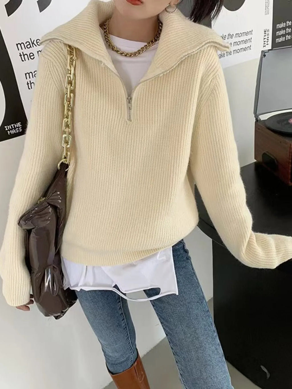 Sarah Express Women's Half-Zip Long Sleeve Sweater