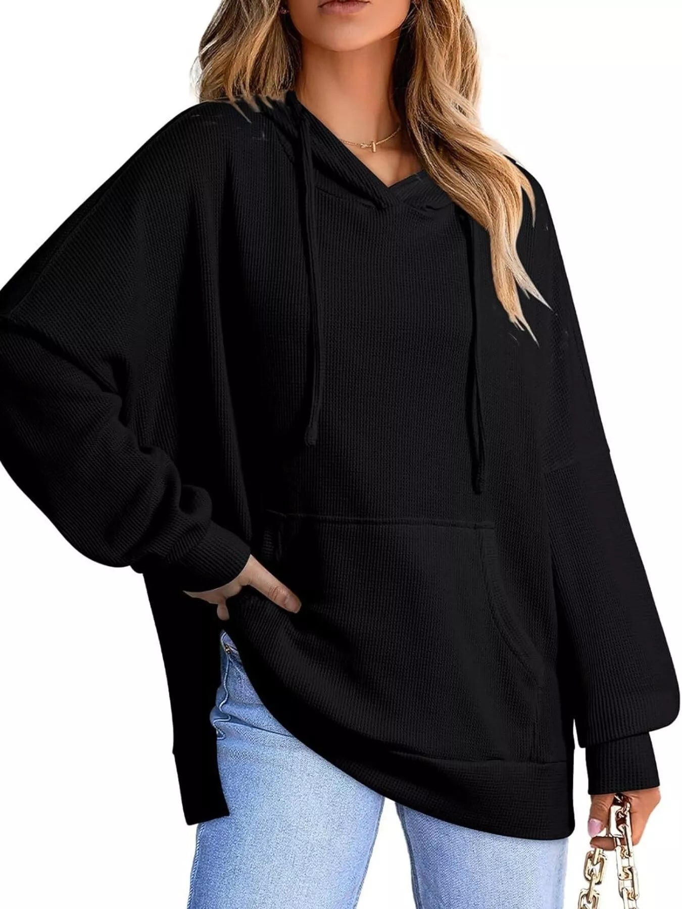 Sarah Express Women's High-Low Hoodie with Kangaroo Pocket Black