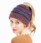 Women's Ponytail Beanie Knit Winter Hat Messy Bun