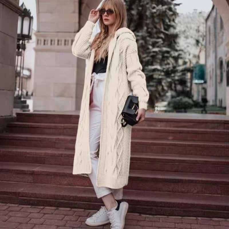 Women's Hooded Long Cardigan Sweater Fleece Oversized Loose Fit