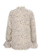 Sarah Express Women's Ruffled Printed Tie Neck Long Sleeve Blouse