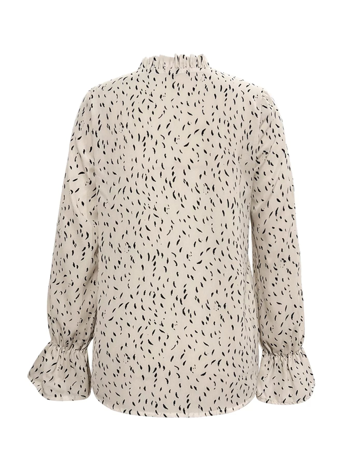 Sarah Express Women's Ruffled Printed Tie Neck Long Sleeve Blouse