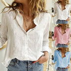 Women's Cotton Linen Button Up Shirt Long Sleeve Lapel Collar Classic Blouse Top