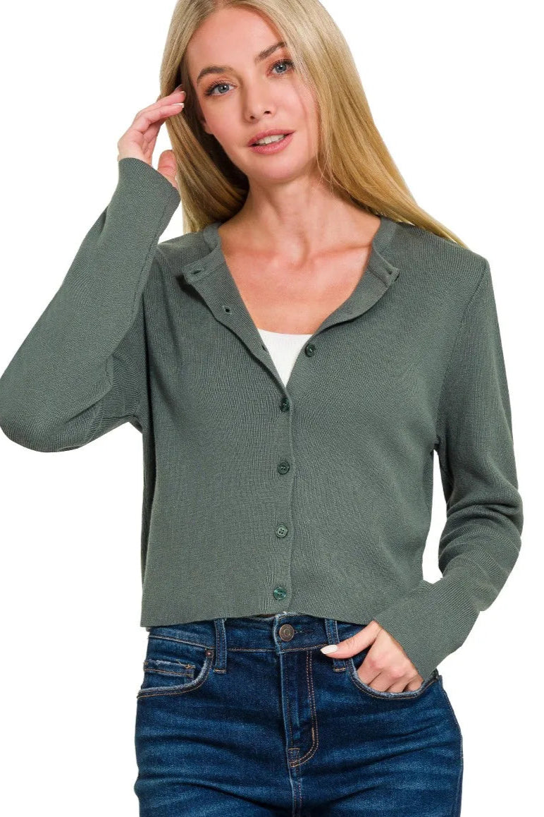 Sarah Express Women’s Cropped Crewneck Button-Front Cardigan