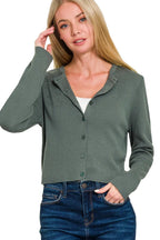 Sarah Express Women’s Cropped Crewneck Button-Front Cardigan