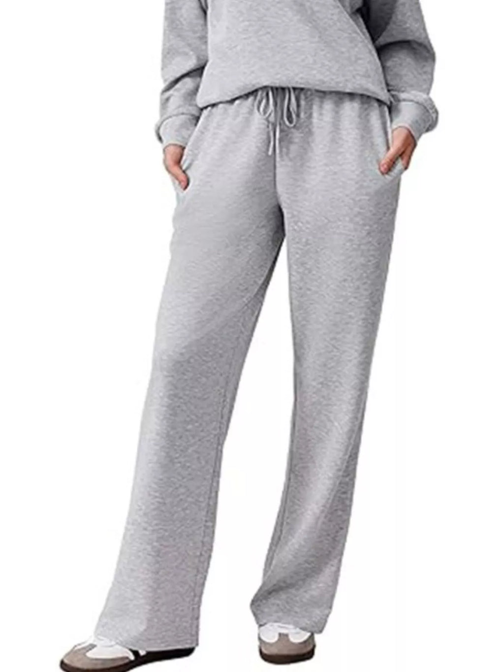 Sarah Express Women's Zip Collar Dropped Shoulder Top and Pants Set