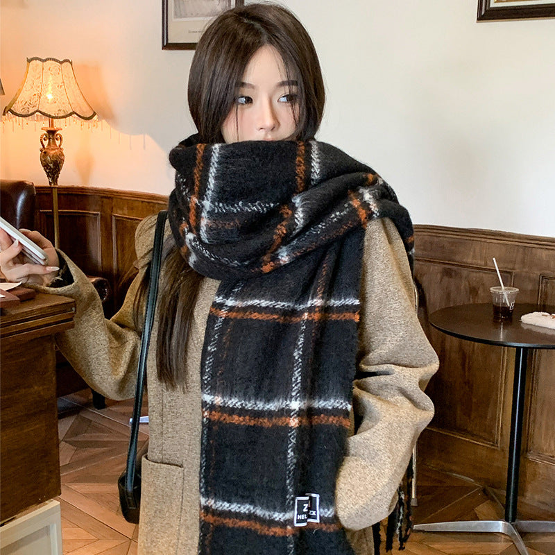 Women's Plaid Print Scarf Warm Imitation Cashmere Neck Wrap Winter Fall Accessory