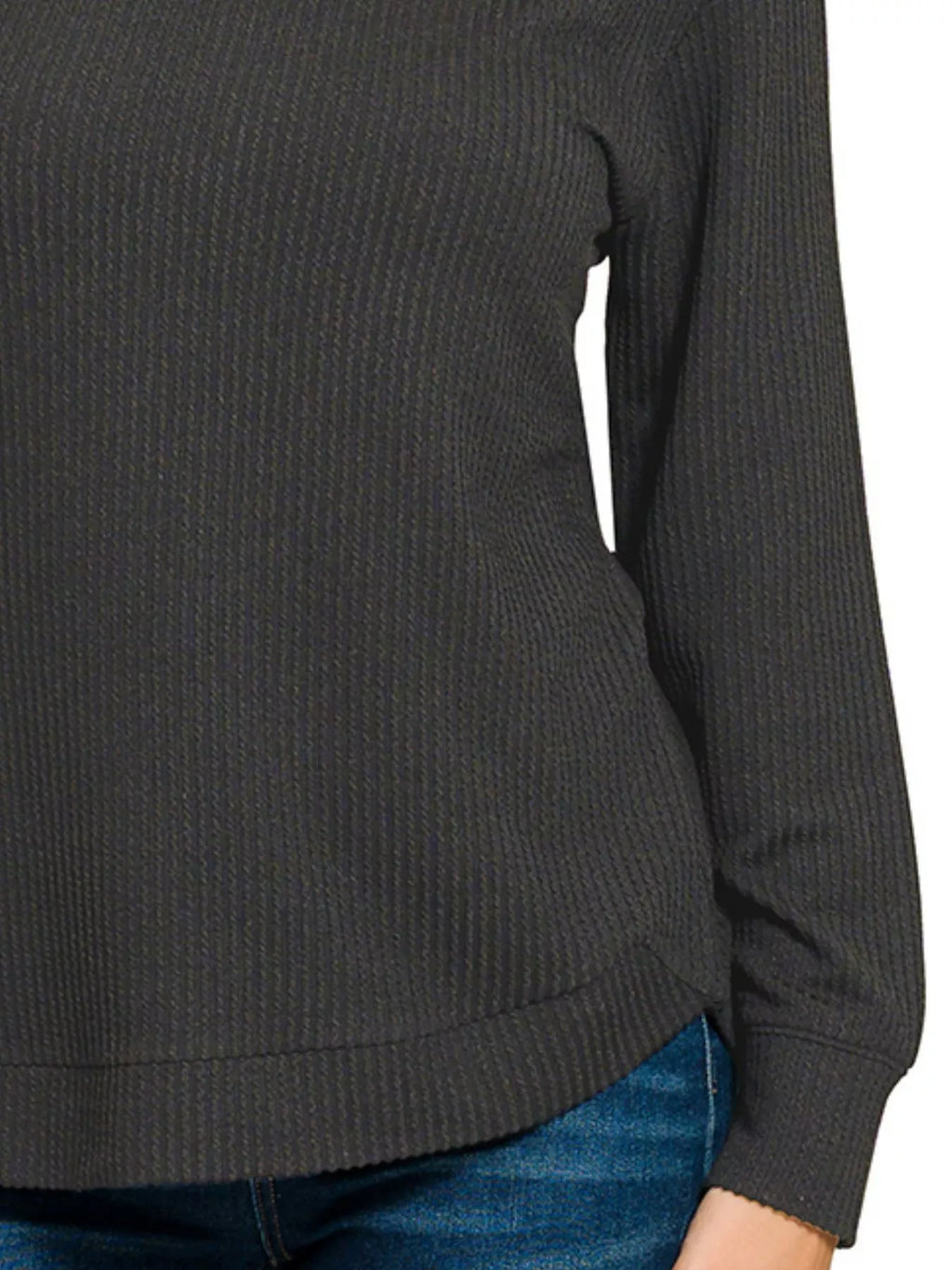 Sarah Express Women’s Plus Size Raised Rib Long Sleeve Top Casual All-Season