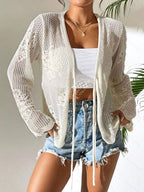 Sarah Express Women's Crochet Knit Tie-Front Cardigan
