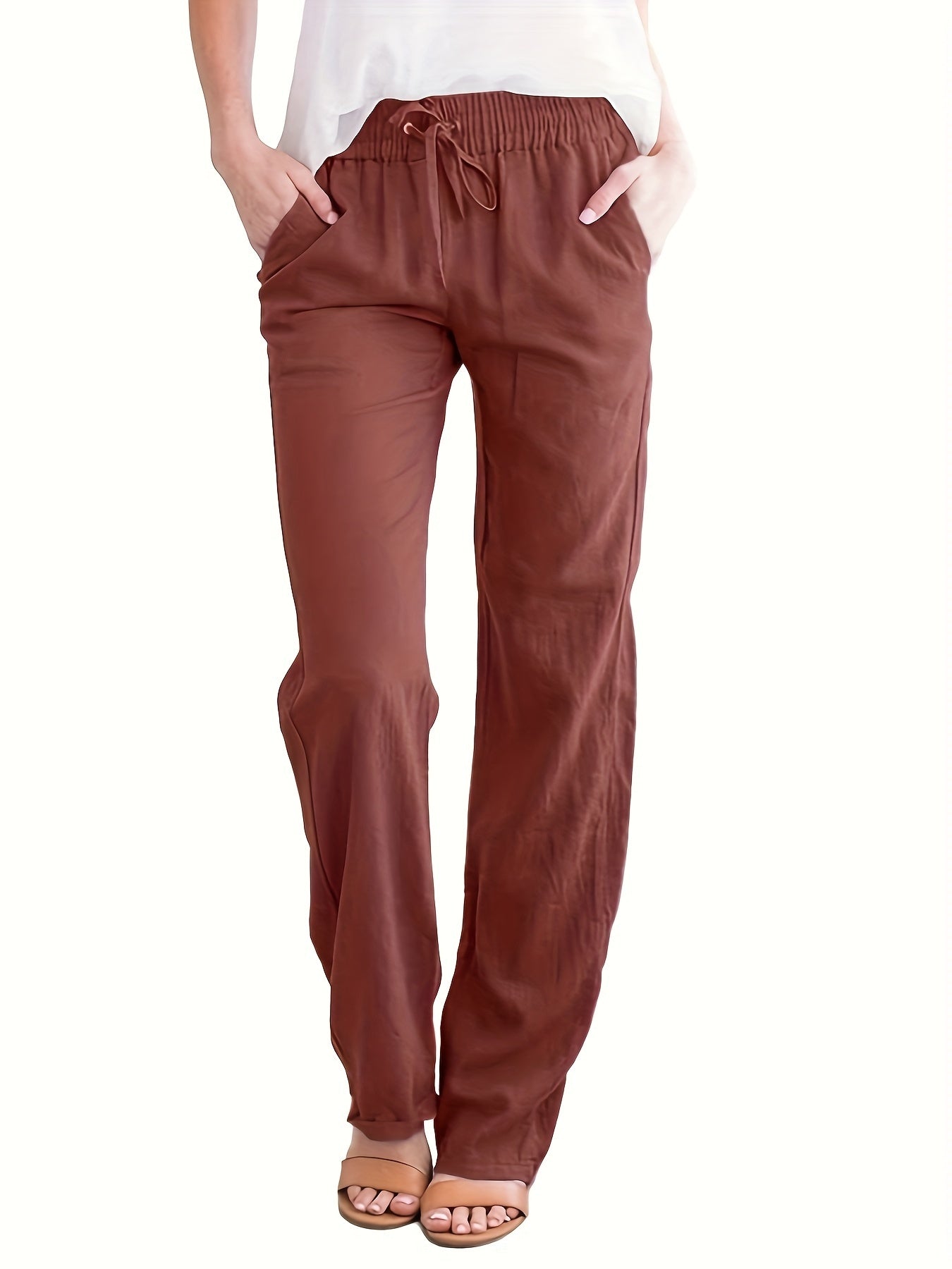 Women's Elastic Waist Loose Straight Leg Casual Trousers