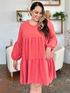 Sarah Express Women’s Plus Size V-Neck Balloon Sleeve Tiered Dress
