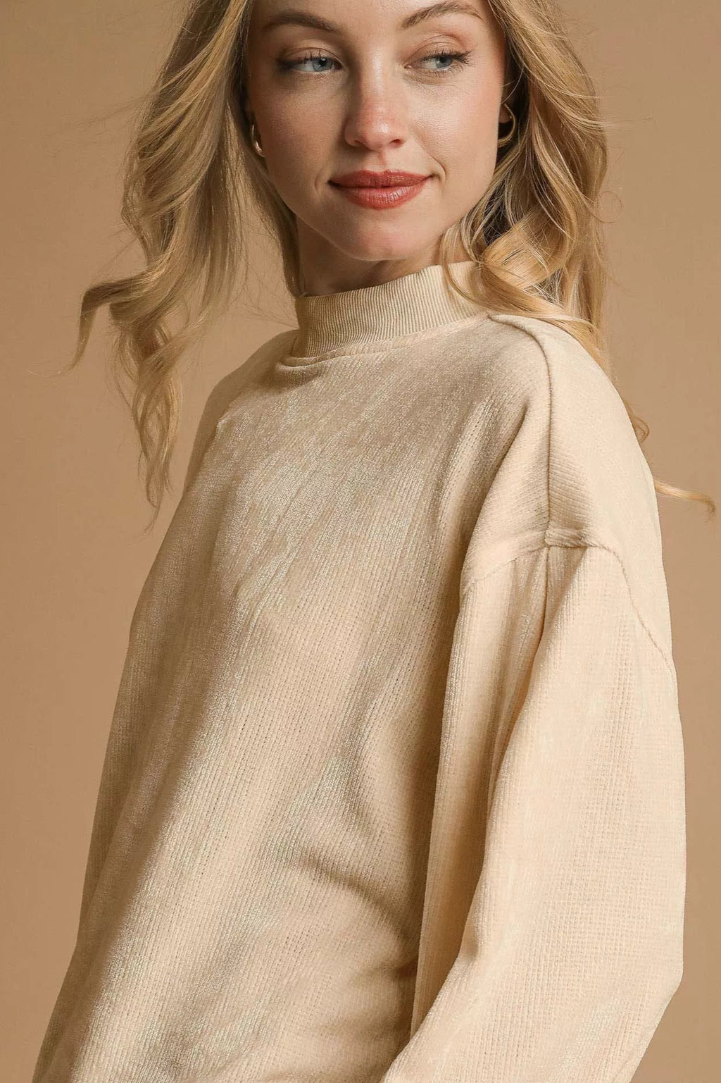 Sarah Express Women’s Velour Crewneck Sweatshirt with Balloon Sleeves Casual Fall Winter