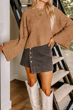 Sarah Express Women's Hollowed Detail Wide Sleeve Loose Pullover Sweater