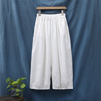 Women's Sand Washed Cotton Linen Bloomers Mid Waist Cropped Loose Pants