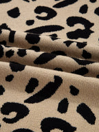 Sarah Express Women's Leopard Pattern Lace Ribbed Detail Button Cuffed Sweater