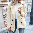 Women's Fluffy Lapel Button Cardigan Coat Loose Fit Winter Jacket Polyester Outerwear