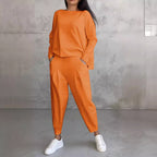Women's Long Sleeve Round Neck Top and Harem Pants Two-Piece Casual Set
