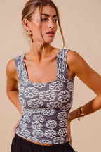 Sarah Express Women’s Floral Square Neck Smocked Cami Tank Top