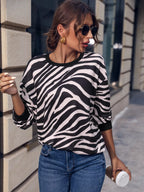 Sarah Express Women's Zebra Print Round Neck Casual Sweatshirt