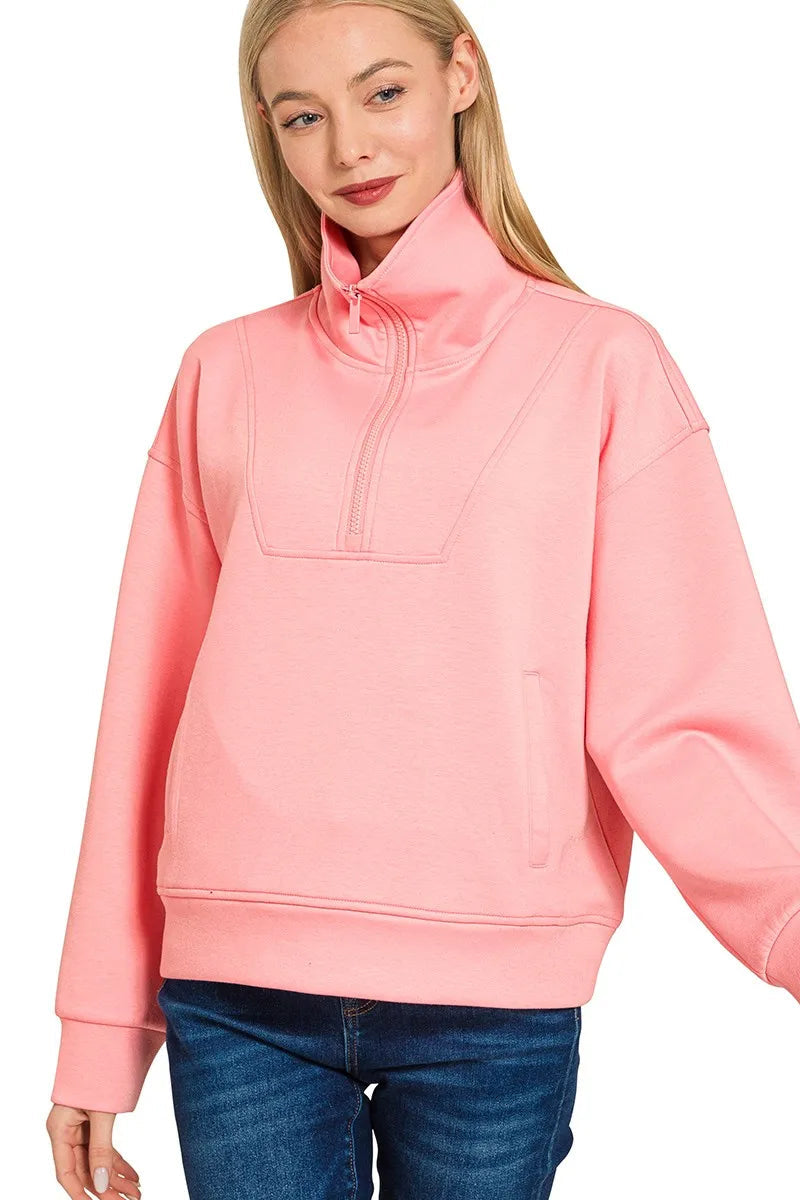 Sarah Express Women’s Scuba Half Zip Sweatshirt with Pockets
