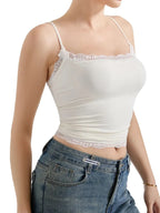 Sarah Express Women's Lace Trim Cami Top - Elegant Sleeveless Tank