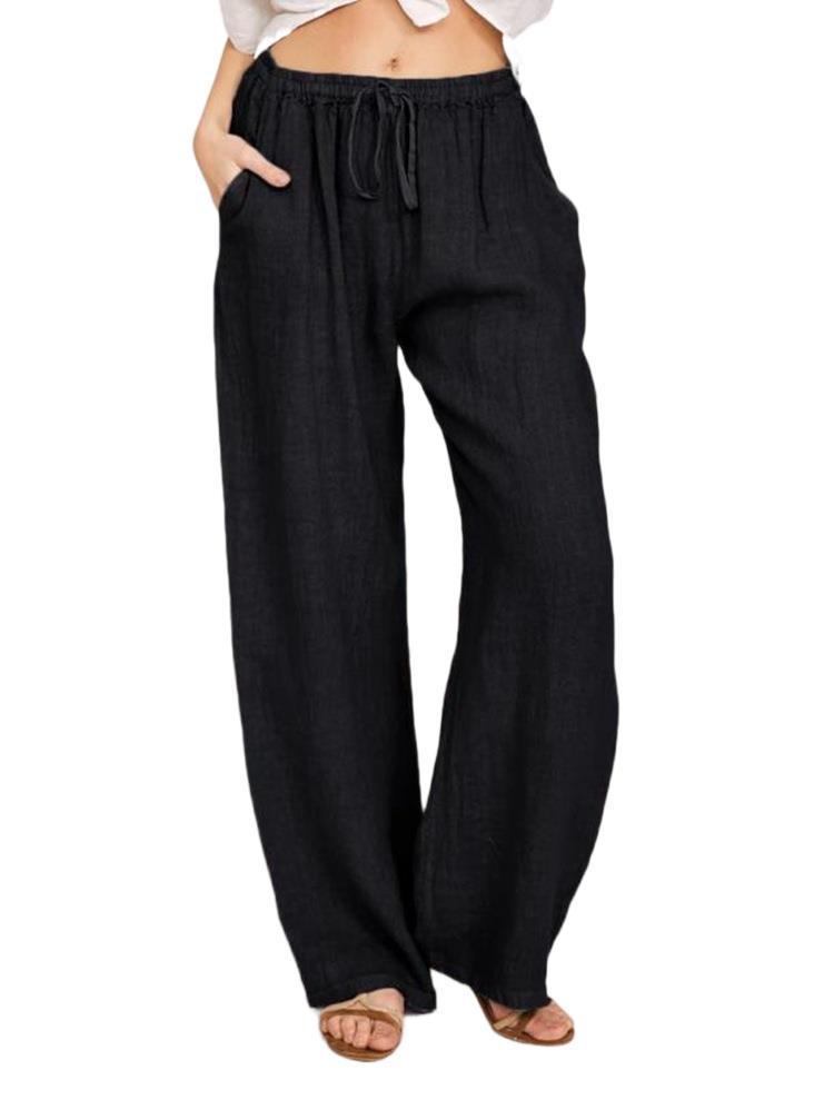 Women's Casual Cotton Linen Wide Leg Yoga Pants High Waist Loose Trousers