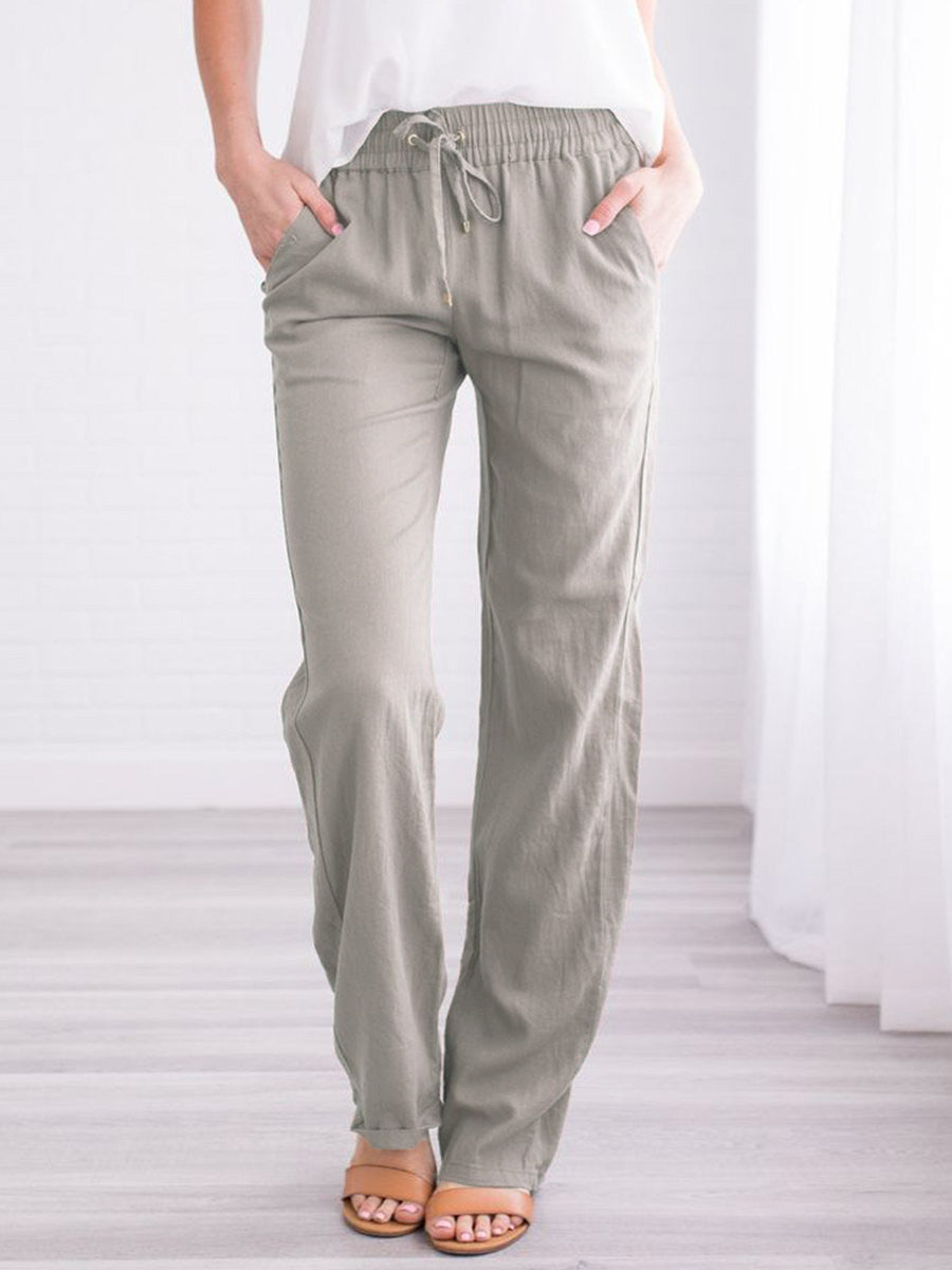 Women's Elastic Waist Loose Straight Leg Casual Trousers