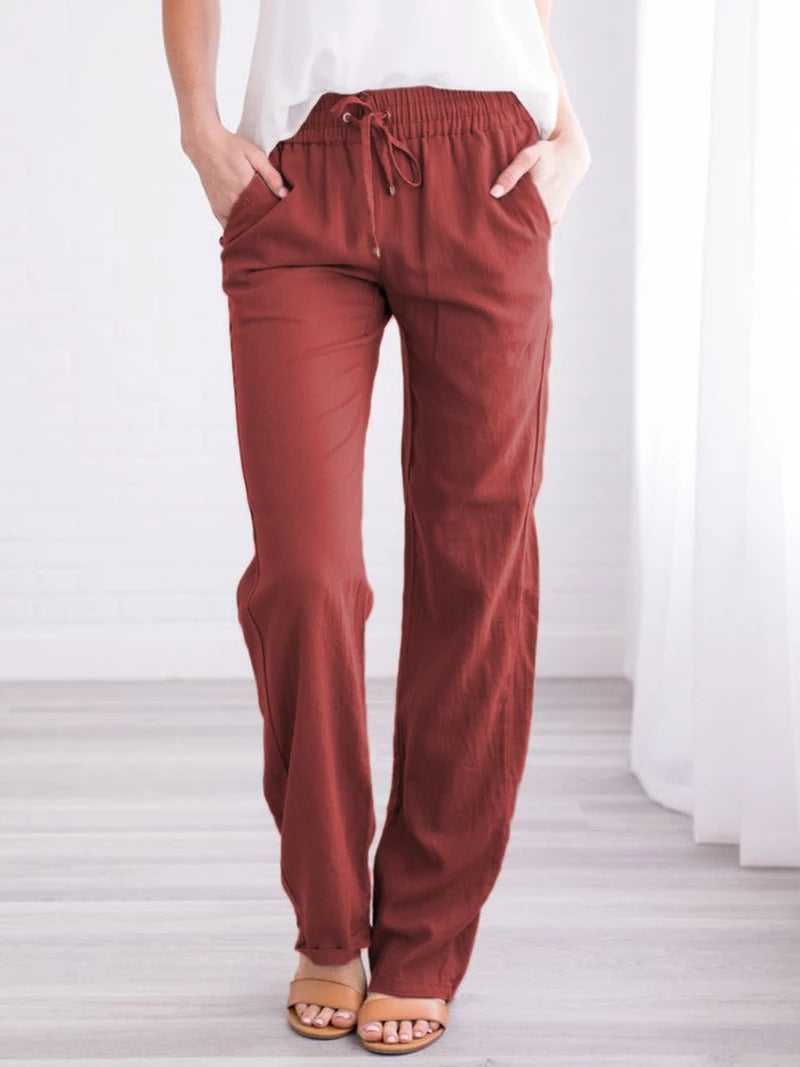 Women's Elastic Waist Loose Straight Leg Casual Trousers