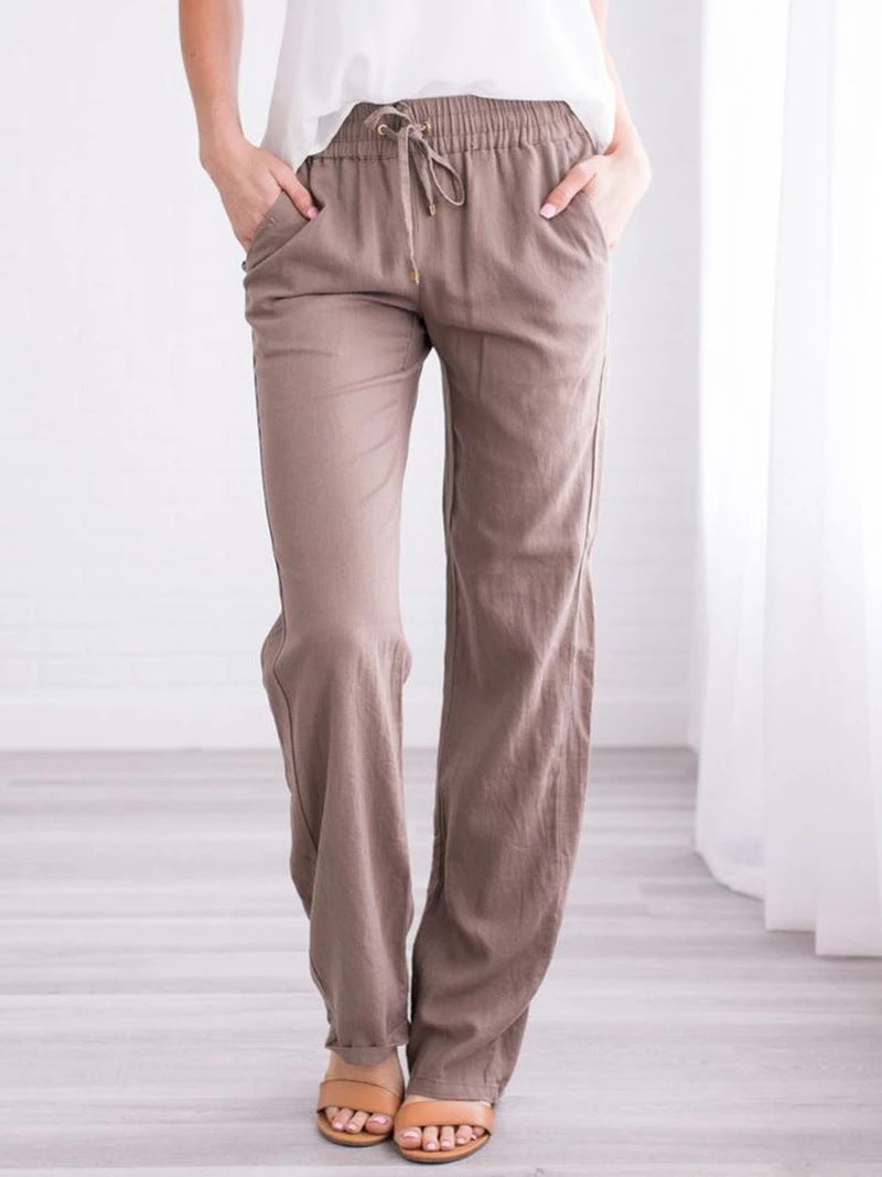 Women's Elastic Waist Loose Straight Leg Casual Trousers